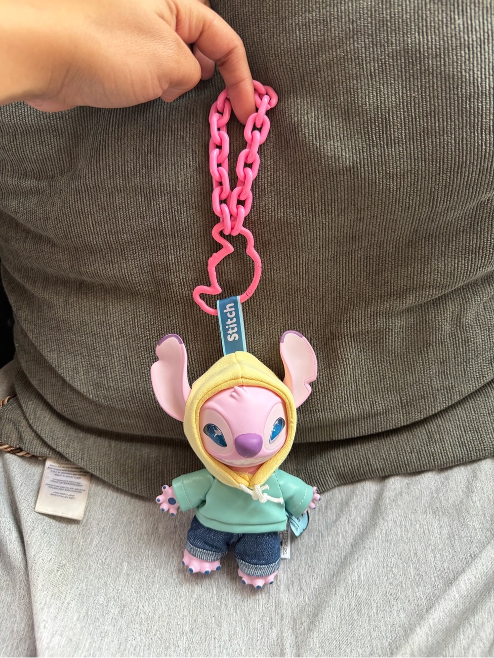 Disney Pink Stitch Plush Keychain with Yellow Hood & Aqua Jacket